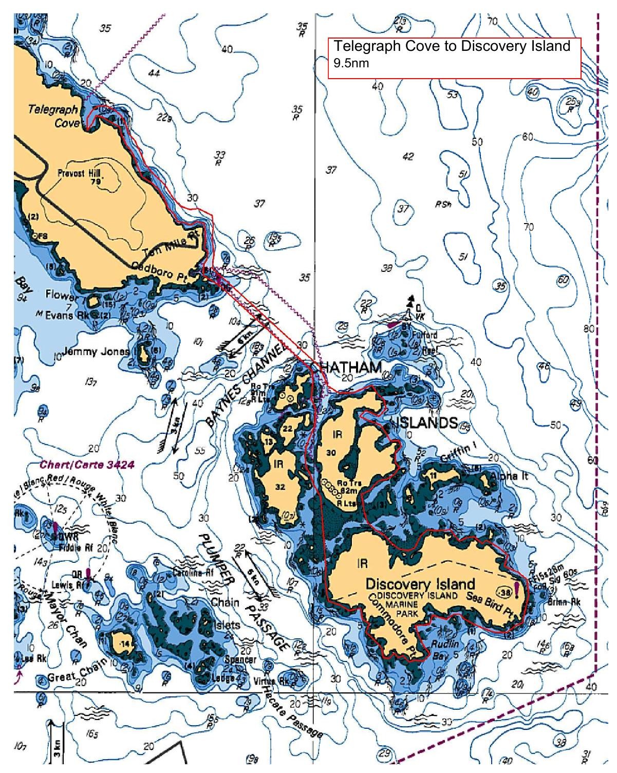 Route map: Telegraph Cove to Discovery Island