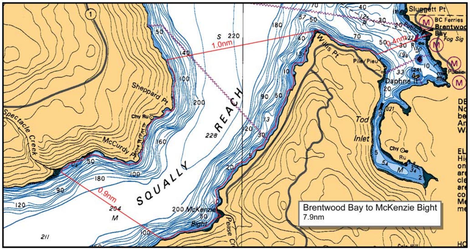 Route map: Brentwood Bay Ferry Wharf to McKenzie Bight