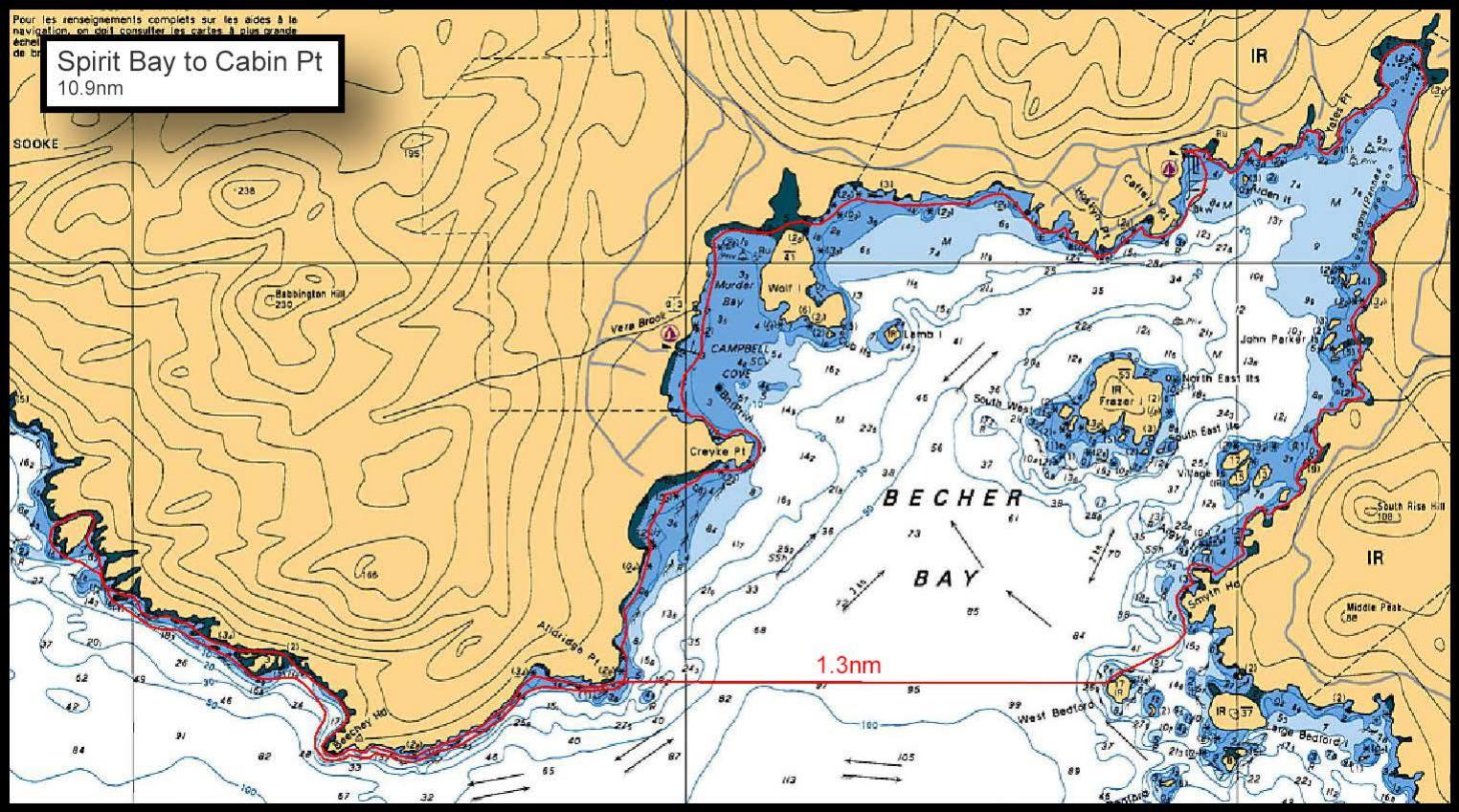 Route map: Spirit Bay to Cabin Point