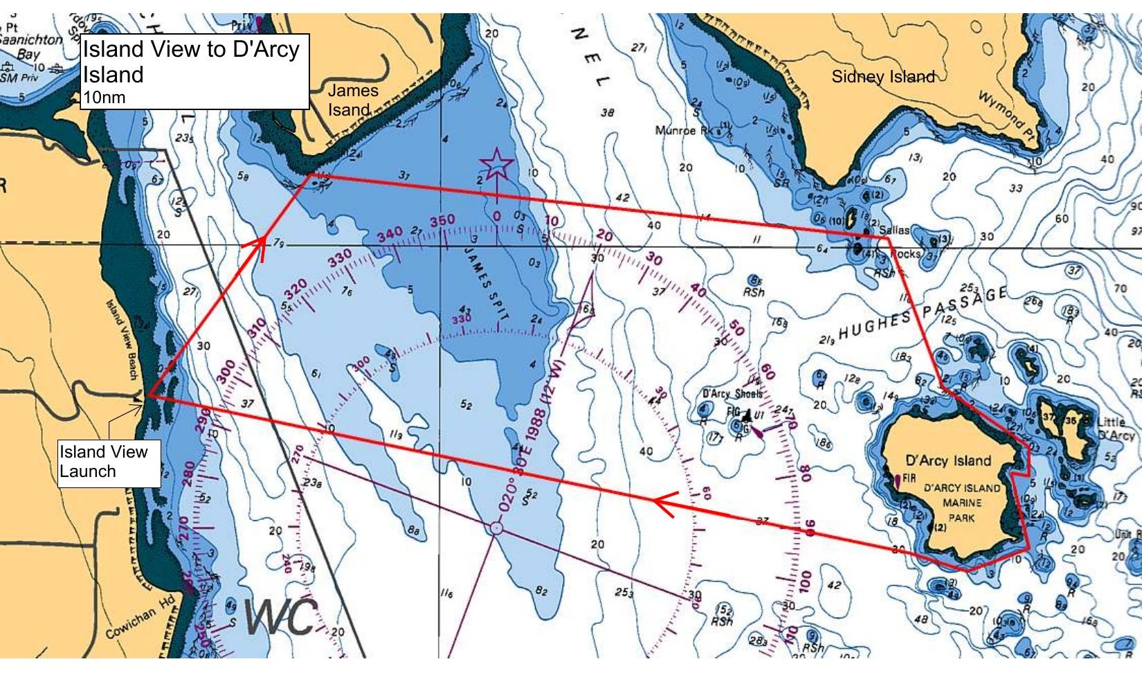 Route map: Island View Beach to D'Arcy Island